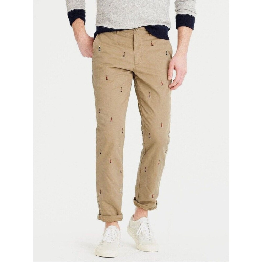 J. Crew Men's Broken In 770 Khaki Tan Pants Sz 36” W Lighthouse Embroidered